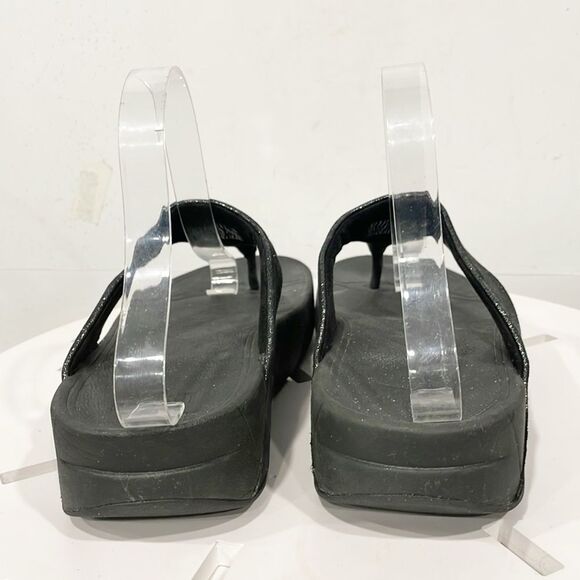 Fitflop Flatform Thong Sandals LuLu Women Sz 9 Black Shimmer - Picture 3 of 10